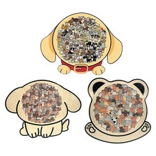 Wooden Puzzle Dog Framed Matching Toy Colored Dog Shaped Wooden Jigsaw Puzzle