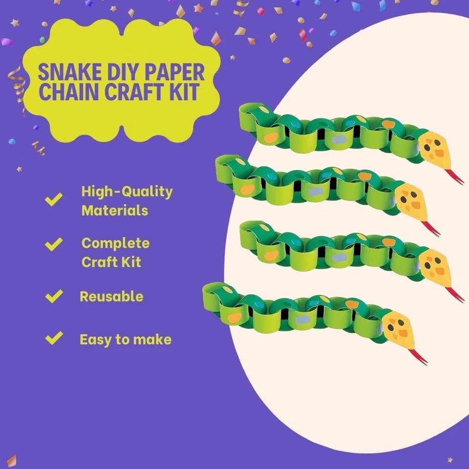Snake DIY Paper Chain Craft Kit (Pack of 4) - Fun & Easy-To-Make Activity for Ki - Image 3 of 3