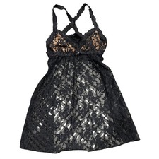 Black Floral Lace Babydoll Chemise Sheer Mesh Lingerie Nightie Crisscross Straps