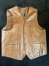 Mens Vintage Leather Vest Brown Lined Valdez Snap Pockets