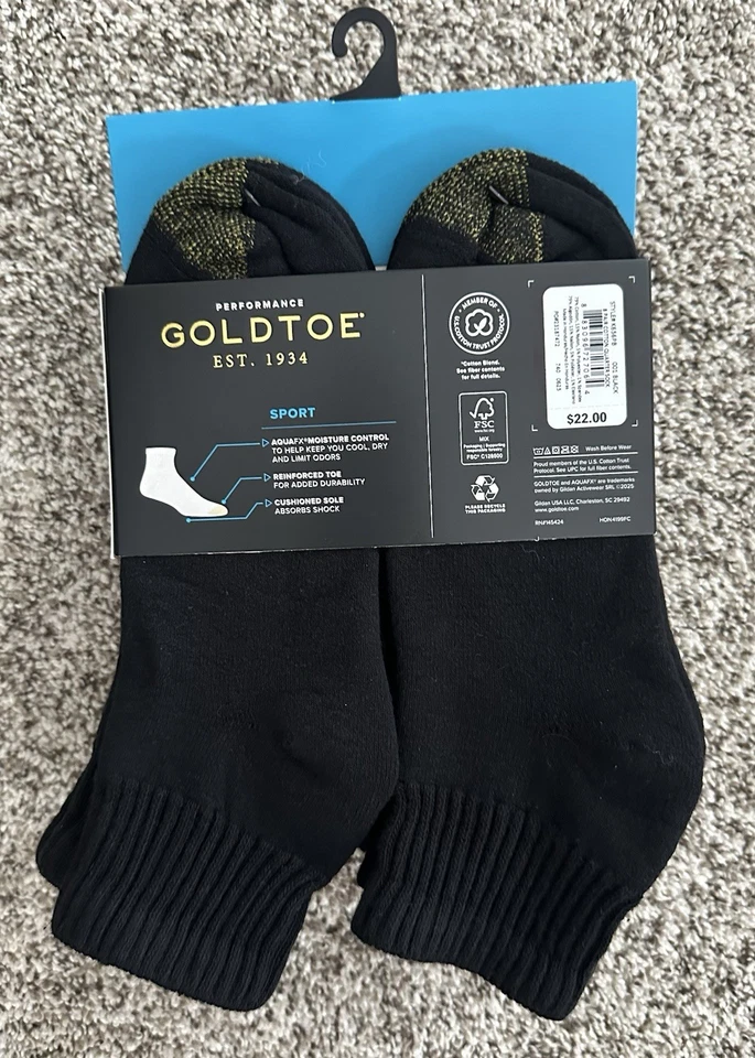 Pack de 8 calcetines deportivos acolchados de algodón GOLDTOE para hombre, negros, nuevos Foto 2 de 3