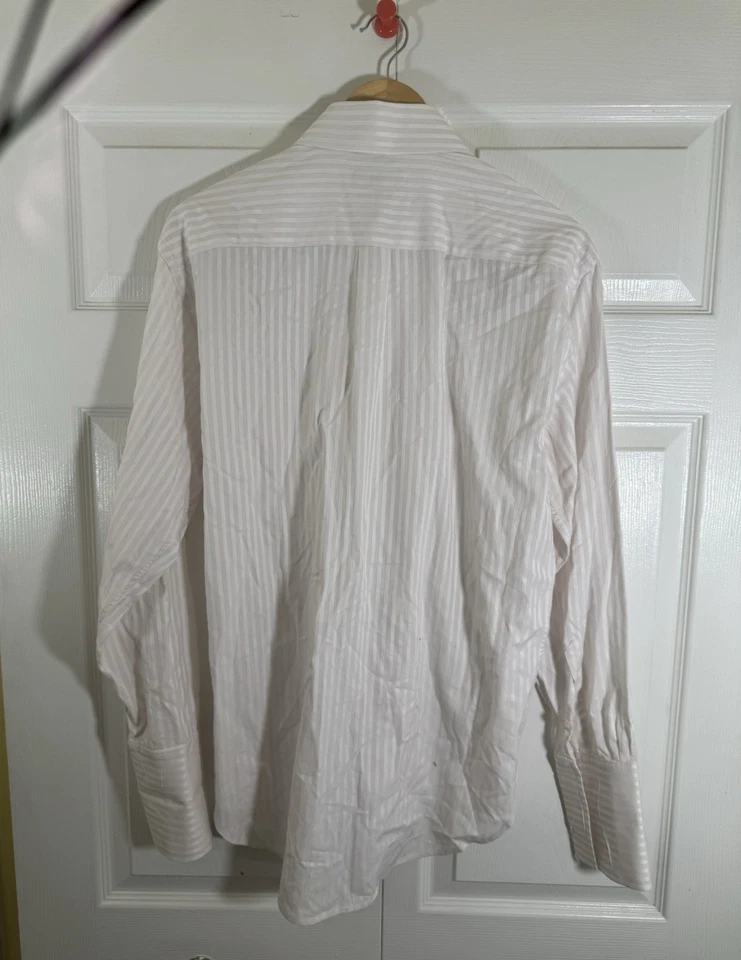 Camisa de vestir Zanella rosa a rayas puño francés para hombre talla 15,5 hecha en Italia Foto 2 de 4