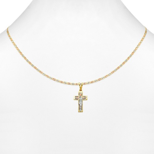 14k 3 Tone Gold Fancy Jesus Cross 