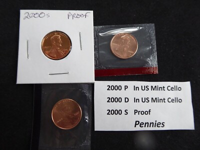 USA 2000 P /& D UNCIRCULATED PENNY SET IN MINT CELLO