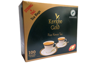 Kericho Gold Premium Black Pure Kenya Tea Bags 100 Pieces String & Tag Fairtrade