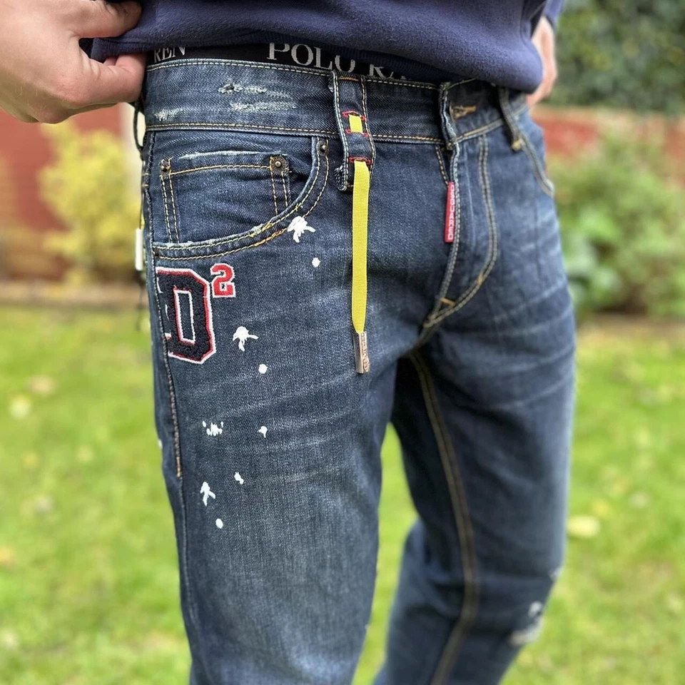 DSquared2 Denim Jeans Men’s Straight Fit Leg W32 L33 Dark Blue Navy Trousers - Image 3 of 4