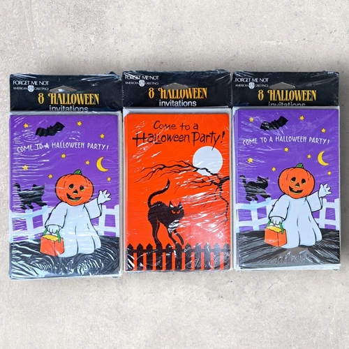 Vtg 90s Halloween Party Invitations Black Cat Pumpkins American Greetings 24 New