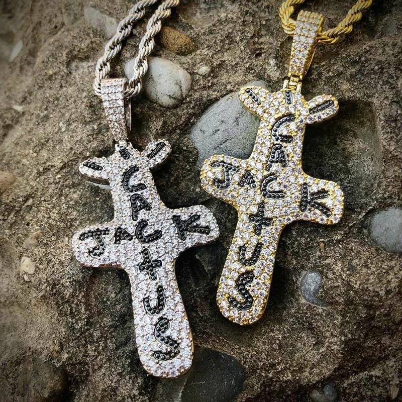 Travis Scott Cactus Jack Cross Bling Pendant & 24 Rope Chain Hip Hop  Necklace