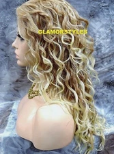 LACE FRONT FULL WIG LONG CURLY LAYERED MIDDLE PART MEDIUM BLONDE MIX T27.613