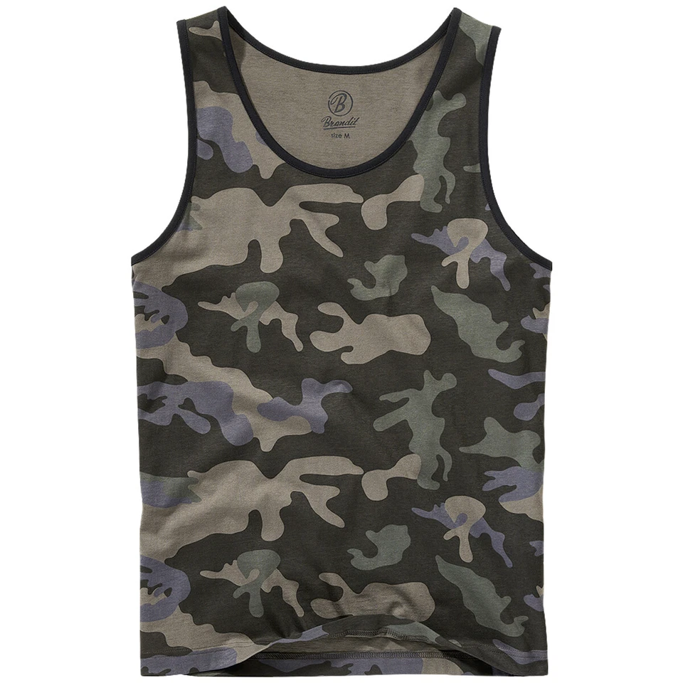 Brandit Débardeur Vacances Gym Coton Maillot De Corps Été Gilet Dark Camo Camo - Photo 1/1