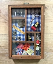 Wooden SHADOW BOX with Sewing Notions