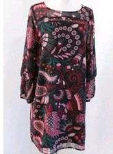 Loft Boho Hippie Paisley Floral Shift Dress Black Bell Sleeve Date Party Work XS