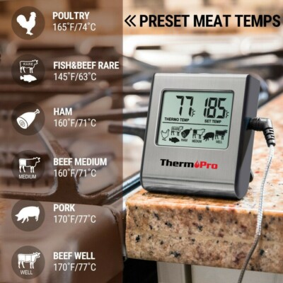 Digital Cooking Meat Thermometer & Clock Timer Food Steak Oven Smoker BBQ Grill