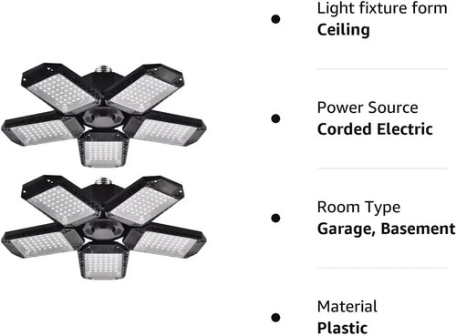 Mefflypee 2 Pack LED Garage Lights, 120W Deformable LED Garage Ceiling Lights - Picture 7 of 8
