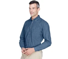 NWT Harriton Men's Long Sleeve M Blue Formal Partywear Light Denim Shirt Cotton