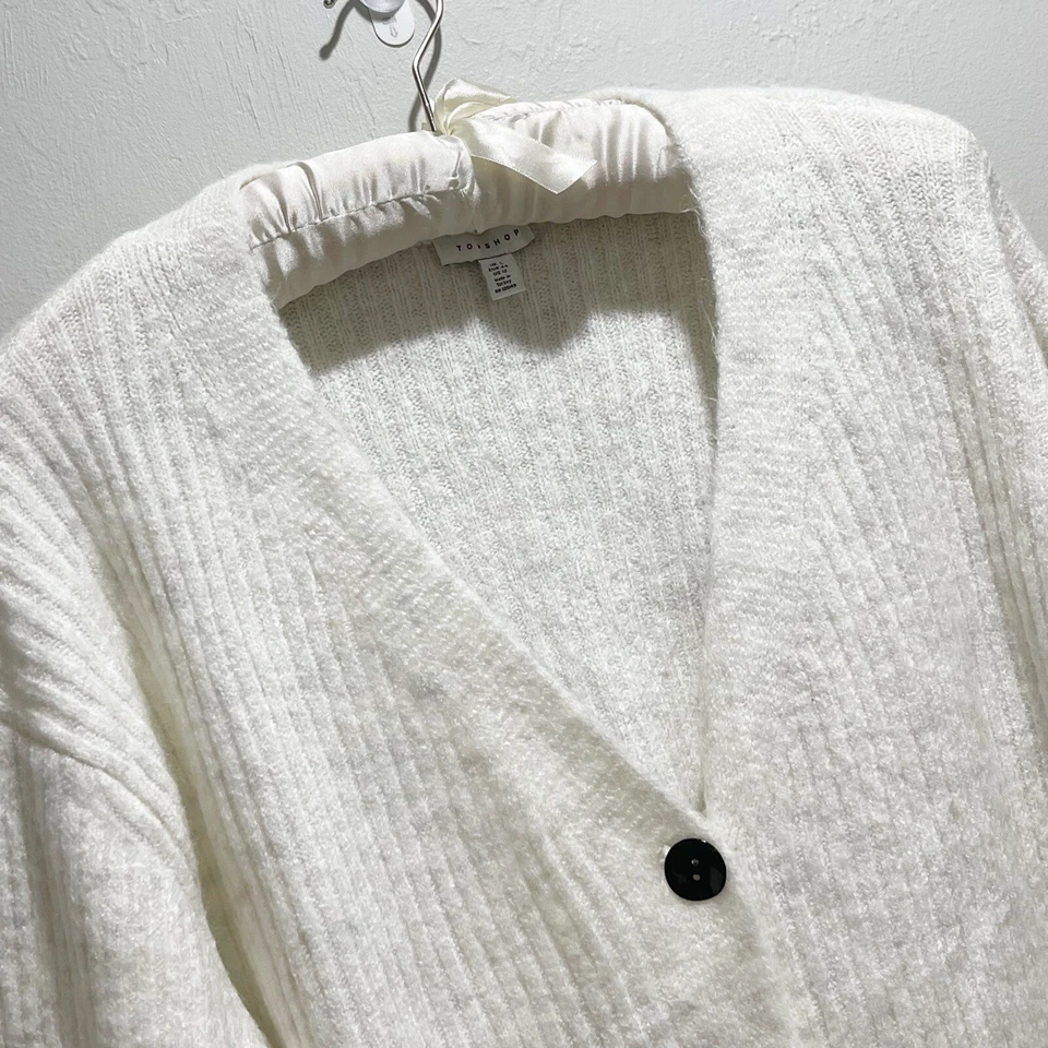 Cárdigan para mujer TOPSHOP gris claro acanalado súper suave cuello en V 5 botones talla 12 Foto 4 de 4