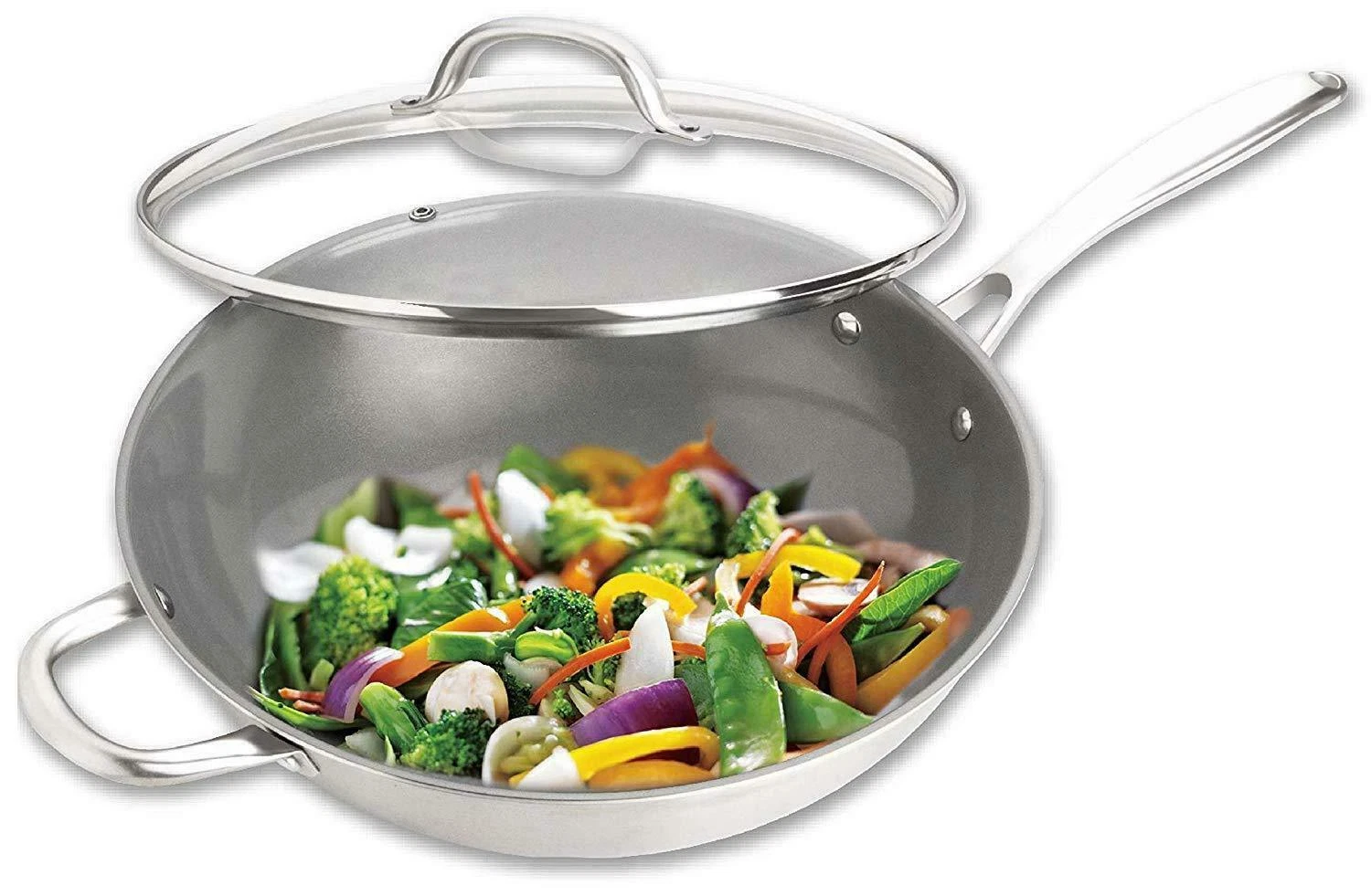New Culinary Edge 12.5 Inch Triple-ply Ceramic Non-stick Wok with Lid Nice Gift