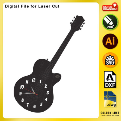 Wall Decorative Clock Guitar DXF SVG CDR file Vector for Laser Cutting Machine