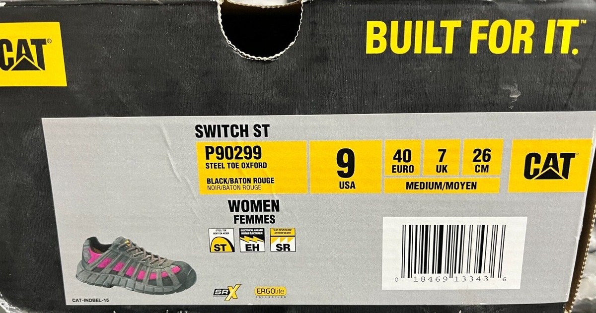 CAT: WOMEN'S SWITCH ST, STEEL TOE OXFORD, BLACK/ BATON ROUGE