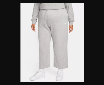Nike NEW NWT Plus Size 1X Gray Fleece Mid-Rise Wide-Leg Sweatpants  FB7262-063