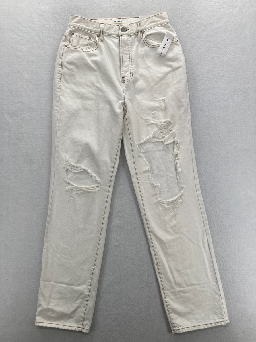 PacSun Dad Jean Women's 27 White Distressed Denim Recycled Denim Button Fly