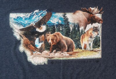 Montana Big Sky Country t shirt L 50/50 eagle bear wolf moose animal outdoor