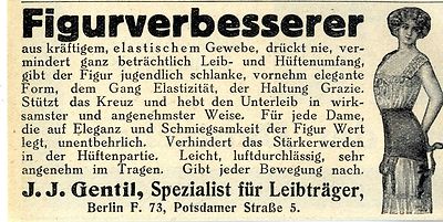 J. J. Gentil, Berlin F. Figurverbesserer Spezialist für Leibträger Werbung 1912
