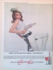 Print Ad 1966 Smirnoff Vodka Martini Julie Newmar Cowgirl White Hat Pistol Boots