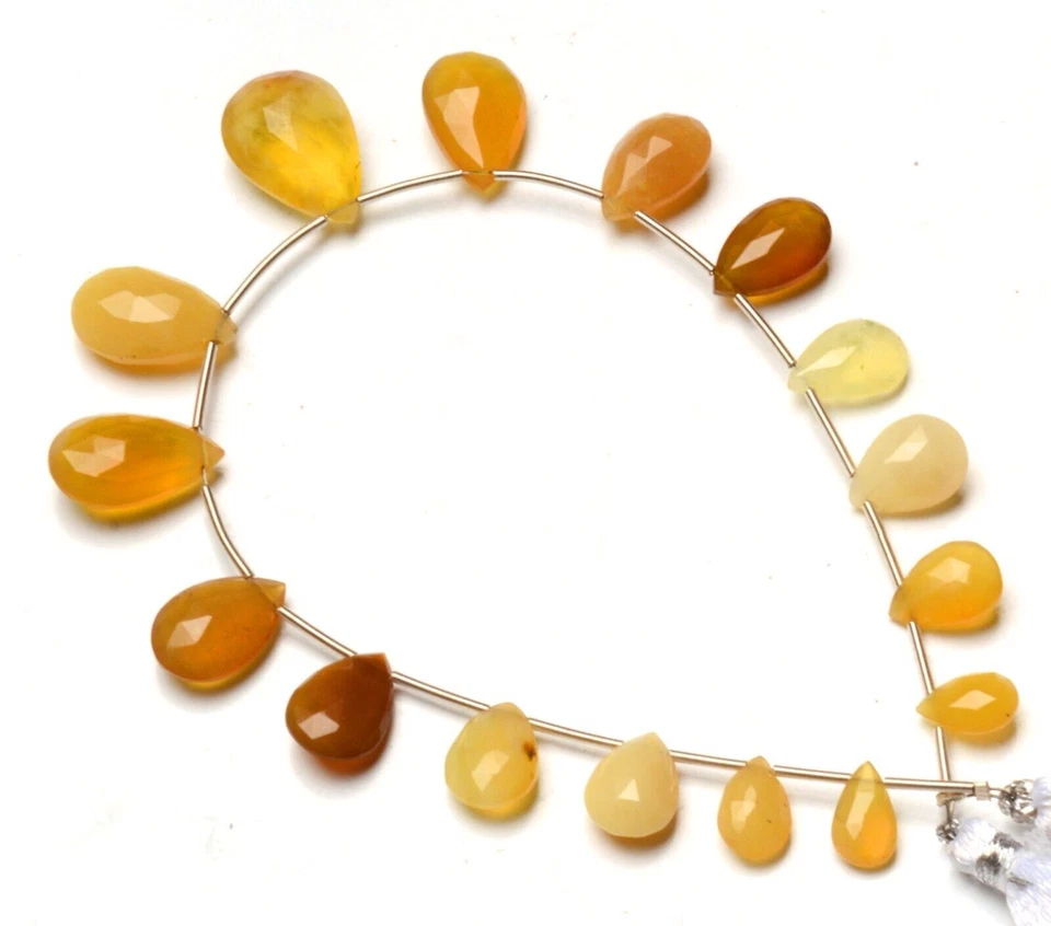 Natural Yellow Peru Opal Gem Multiple Size Pear Shape Briolette Beads Strand - Image 4 of 4