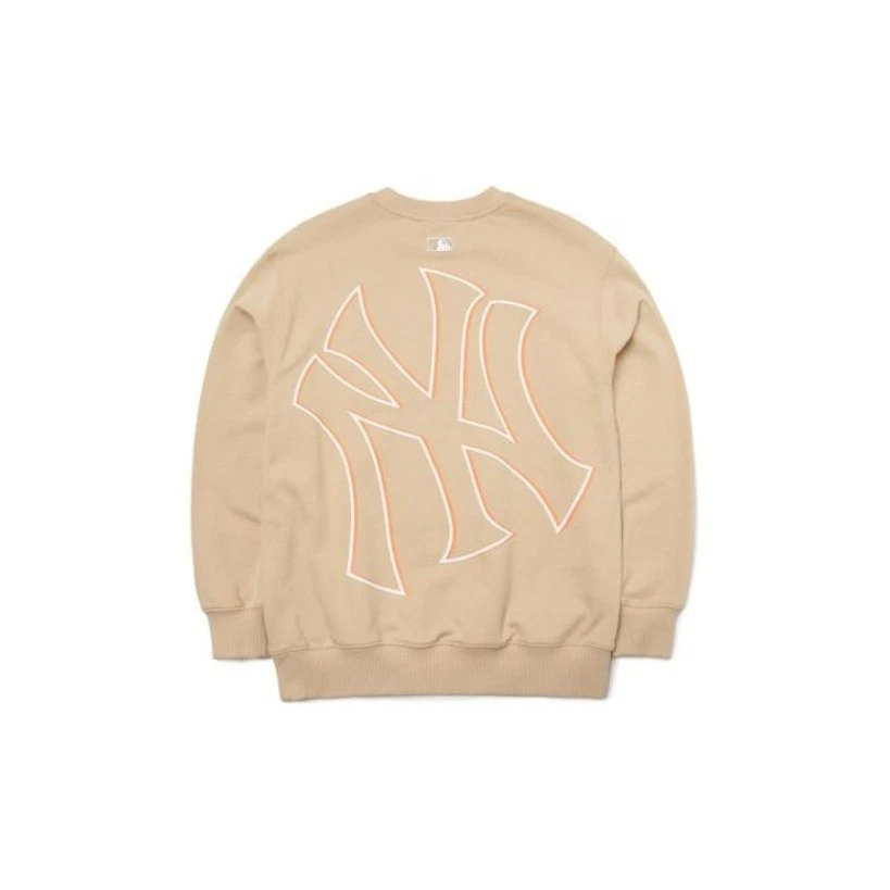 Crewneck Pullover Sweatshirt with Letter Print, Unisex, Khaki