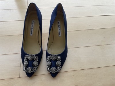 Hangisi Manolo Blahnik 36 Heels Blue Satin 70mm us6 bridal wedding navy |  eBay