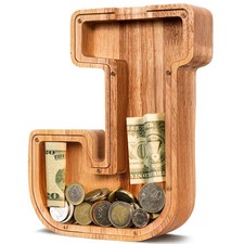 Wooden Piggy Bank for Kids Boys, Personalized Letter Money Bank, Safe  Durab...