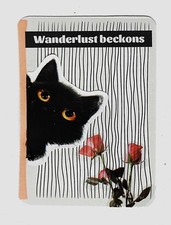 ACEO Art Trading Card ATC OOAK Collage Gems Black Cat Flowers Wanderlust Beckons