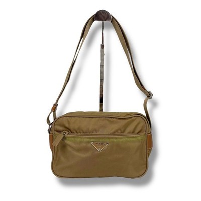 PRADA Tessuto Nylon Crossbody Bag Khaki Beige Triangle Logo Authentic Vintage