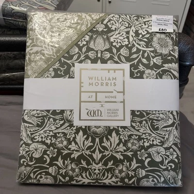 WLLISM MORRIS William Morris Strawberry Thief Tonal Olive Green double Bed Set Brand New