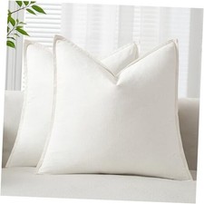 Decorative Linen Throw Pillow Covers 24x24 Inch 24" x 24" Pack of 2 Cream