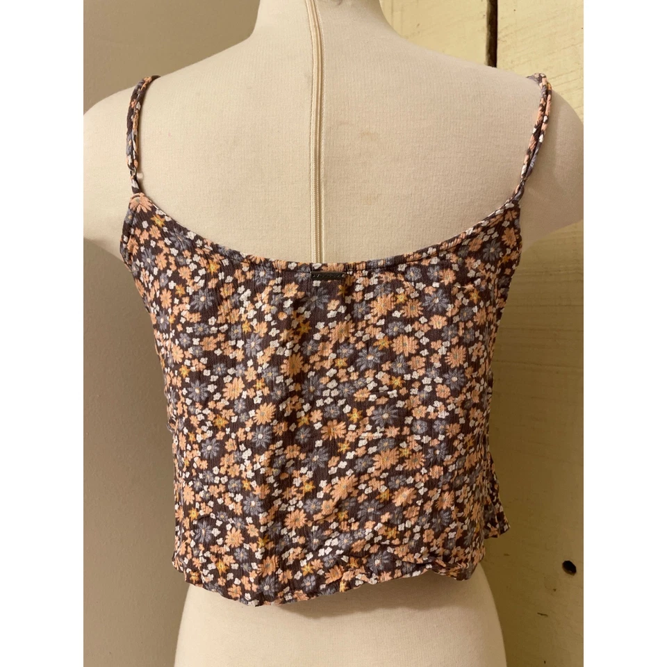 Volcom Womens Size Medium Floral Cami Crop Top Tie Front Spaghetti Strap - Image 2 of 4