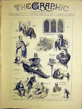 Original Old Antique Print Sketches House Commons Debate Vote Censure 1884 19th