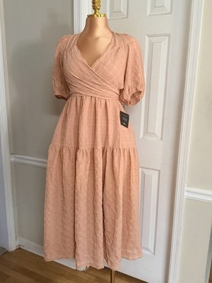 Lulus Peach Puff Sleeve Maxi Dress Backless Tie Waist Ruffle XL