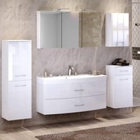 Badezimmer BadmöBel Komplett Set Hochglanz 120Cm Waschtisch Led Spiegelschrank