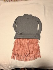 Boho Glam Rib Knit Gray Top and Pink Fringe Suede Shorts