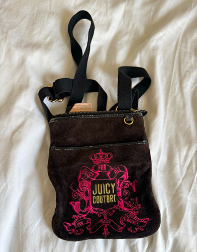 Juicy Couture Small Black Embroidered Logo Zip Crossbody Detachable Strap
