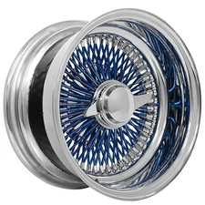 14x7" LA Wire Wheels Reverse 100-Spoke Straight Lace Chrome with Blue Spoke(B08)