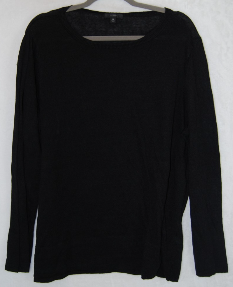J.CREW Women's Black Relaxed-fit linen crewneck sweater Size XL Boho Preppy
