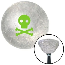Green Skull n Bones Clear Retro Metal Flake Shift Knob w/ M16x1.5 Insert Auto