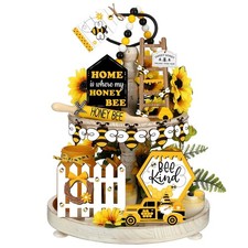 20 Pcs Summer Honey Bee Tiered Tray Decor Set, Decorative Trays Sunflower Hon...