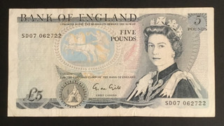 Banknote Of England Five Pounds GM. Gill. SD07. Excellent Condition.