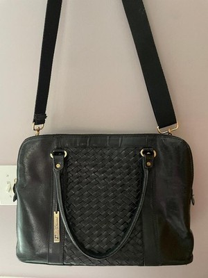 Ashwood Black Genuine Leather Purse/Crossbody/Tote/Hand Bag~X Large~W/Gold