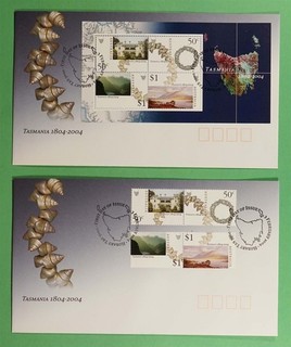 DR WHO 2004 AUSTRALIA 2 FDC TASMANIA ANIV S/S R79457