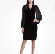 Vince Camuto Elegant Black Velvet Chiffon Sleeve Shift Dress, 20W NWT Formal